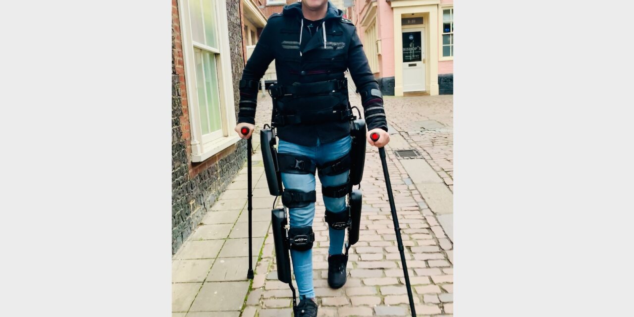 Simon’s fundraising walk for hospital charity in exoskeleton suit